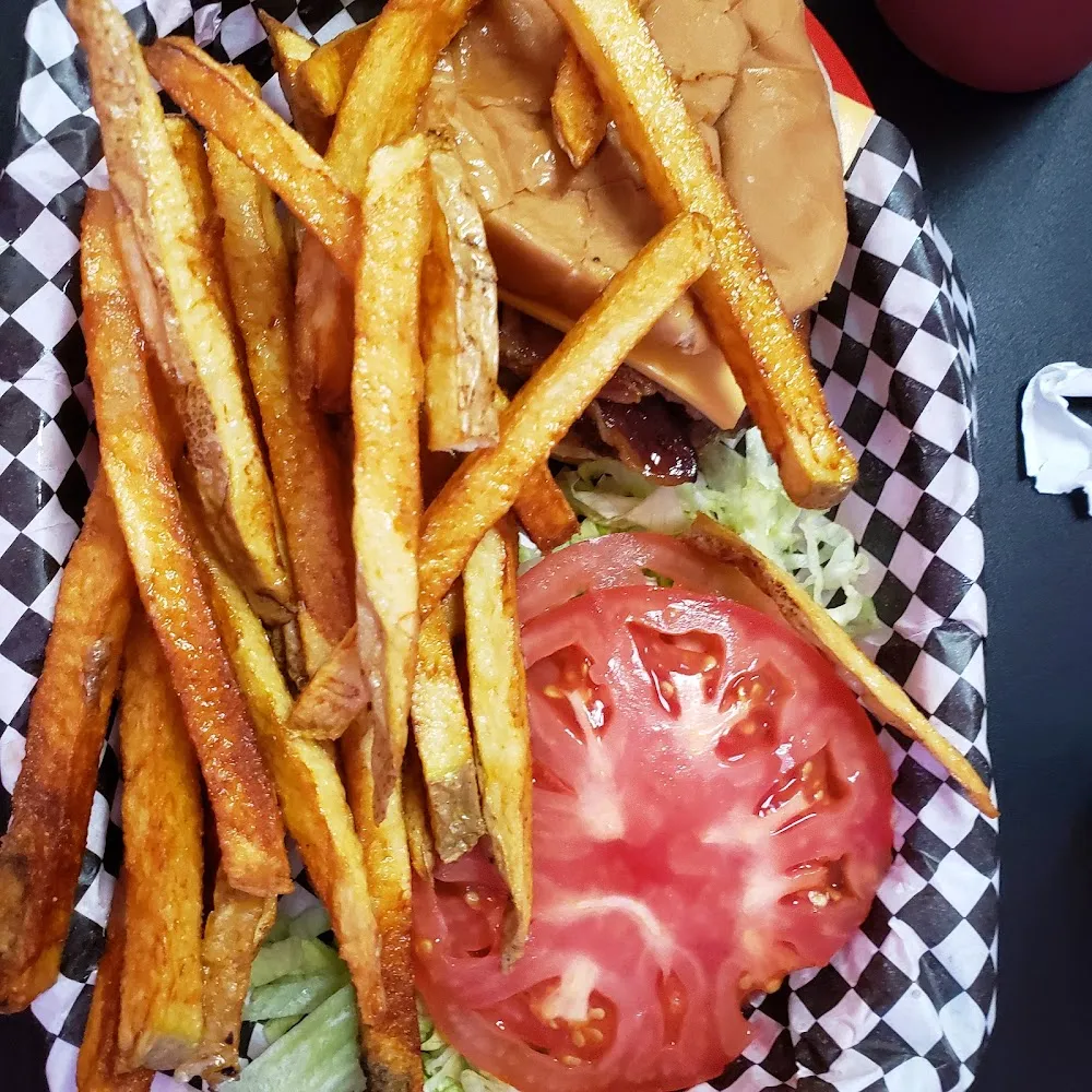Bacon Cheese Burger and Fries